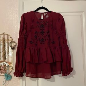 ASOS Floral Burgundy Poet Blouse